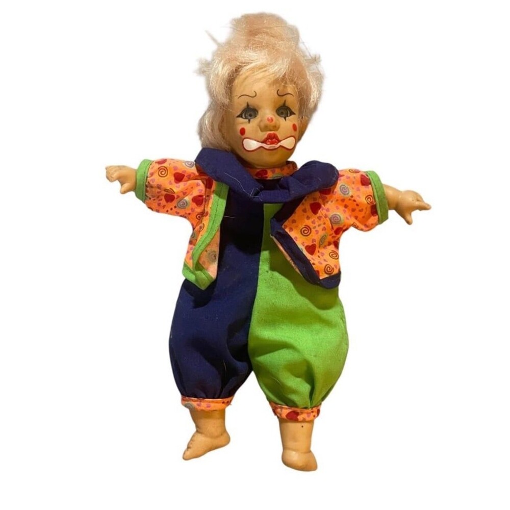 Gi-go Toy Palm Doll Beanie Clown 8" Bean Bag Rubber Face Doll Vintage